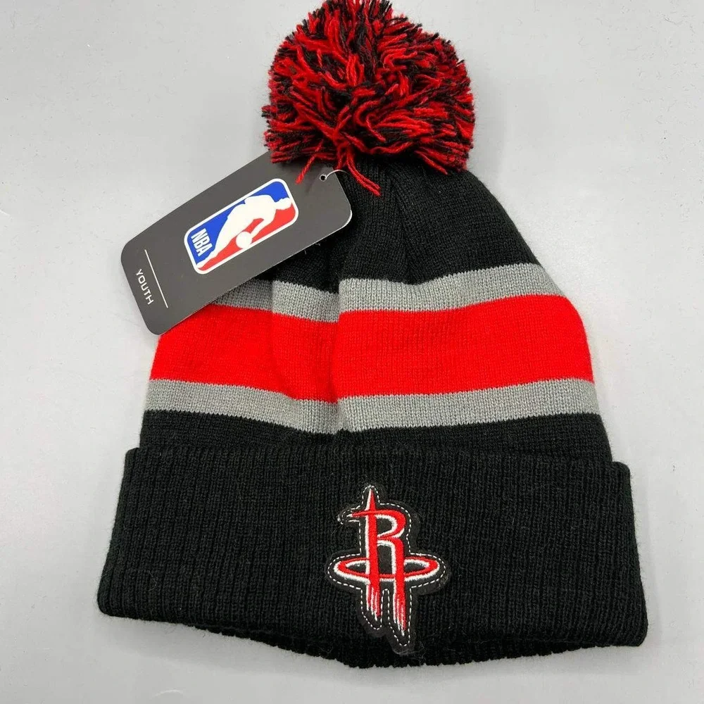 Houston Rockets Hat Youth Black Red NBA Cuffed Beanie Pom‎ Pom Cap New